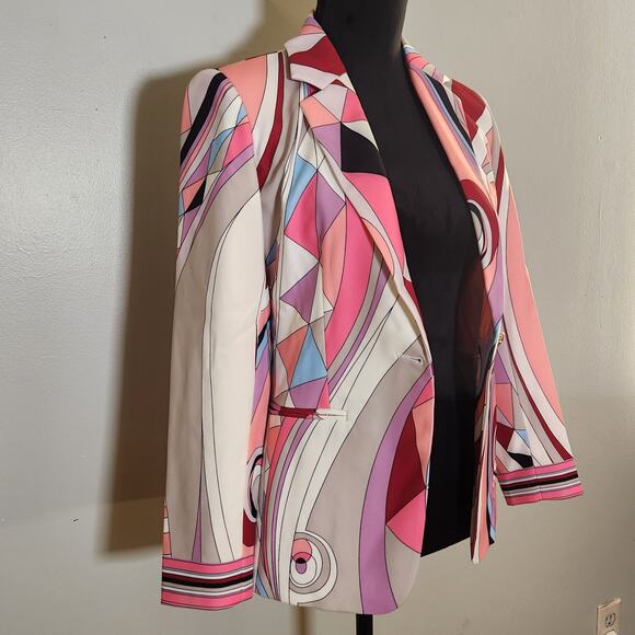 LUXEDRESS Geometric Print Blazer in Pink, White, Red Abstract, Size Small - Picture 6 of 15